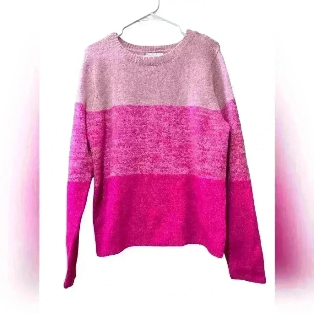 Cupcakes & Cashmere Pink Color Block Sweater Soft Relax Fit Size Large #060